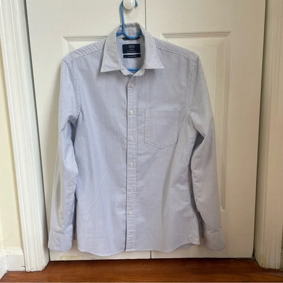 1901 dress shirts 1901 Men Button Up Shirt 17 34 35 Blue White Striped Long Sleeve Collared 5054